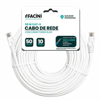 Cabo De Rede Efacini Branco Cat6 Ef-Connect 100% Cobre, Anatel 50 Metros