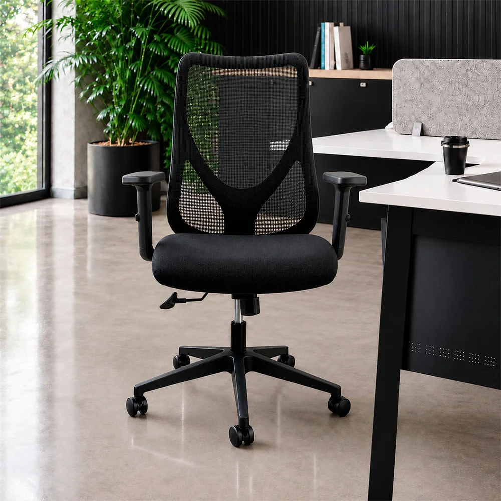 Cadeira de Escritório Diretor Oficial Comfort Corporate Pro Ergonômica Giratória com Encosto em Tela Mesh, Apoio Lombar e Regulagem de Altura - Preta