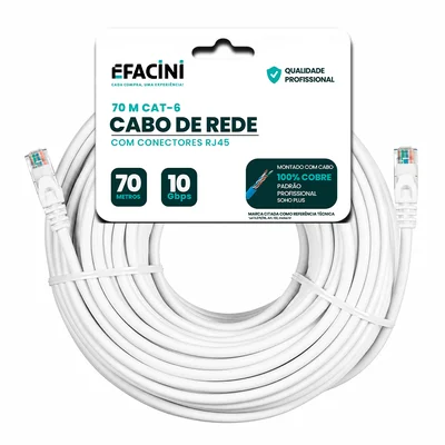 Cabo De Rede Efacini Branco Cat6 Ef-Connect 100% Cobre, Anatel 70 Metros