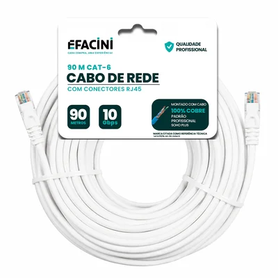 Cabo De Rede Efacini Branco Cat6 Ef-Connect 100% Cobre, Anatel 90 Metros