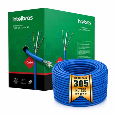 Cabo De Rede Cat6 4px23 Awg 305 Metros Impact Giga Azul Intelbras