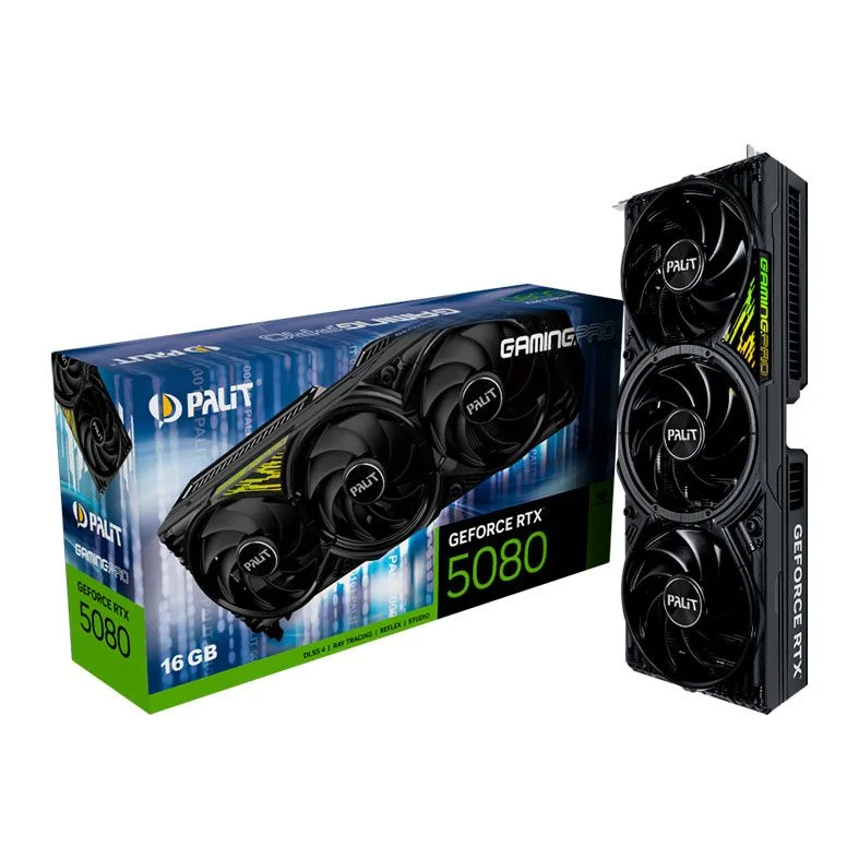 Placa De Vídeo Geforce Ddr7 16gb/256 Bits RTX 5080 Palit Gaming, 3 Fans, Dp, HDMI, Ne75080019t2-gb2031y, Preta