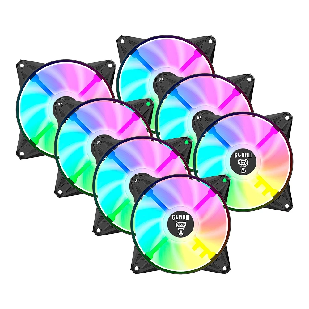 Kit 7 Cooler Fan Para Gabinete RGB Rainbow 120mm Molex 4pin Ventoinha Eurus Preto Clanm Gamer 4