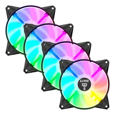Kit 4 Cooler Fan Para Gabinete RGB Rainbow 120mm Molex 4pin Ventoinha Eurus Preto Clanm Gamer