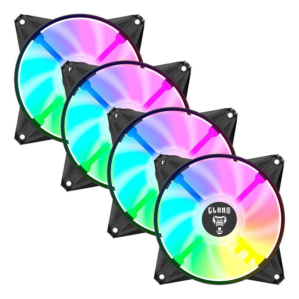 Kit 4 Cooler Fan Para Gabinete RGB Rainbow 120mm Molex 4pin Ventoinha Eurus Preto Clanm Gamer 4