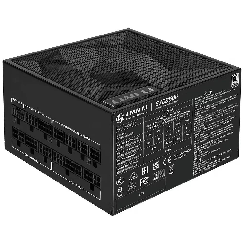 Imagem 5 de 5 do produto Fonte Lian Li 850w, 80 Plus Platinum, Full Modular, PCi-e 5.1, Atx 3.1, Sx0850p-black