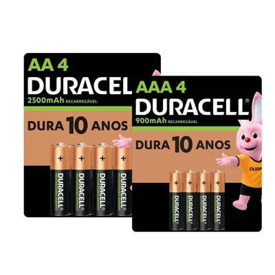 Kit Duracell Com 4 Pilhas Recarregáveis Aa E 4 Pilhas Recarregáveis Aaa