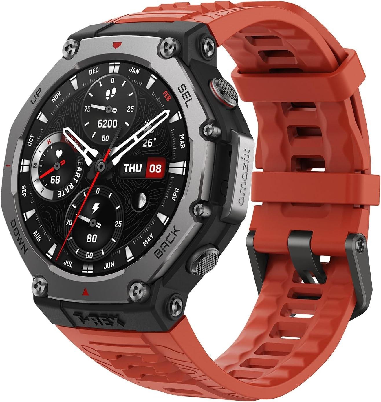 Smartwatch Amazfit T-rex 3, 48mm, AmoLED 1.5”, Gps, Bluetooth, Nfc, Resistência Militar, Até 27 Dias De Bateria - Vermelho
