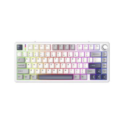 Teclado Mecanico Gamer Sem Fio Tri Mode Bluetooth Fire Phoenix Bk-f75 Pro White And Blue Switch Purple