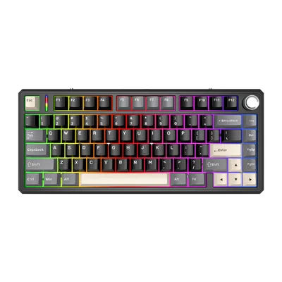 Teclado Mecanico Gamer Sem Fio Tri Mode Bluetooth Fire Phoenix Bk-f75 Pro Dark Night Black Switch Pink Gold