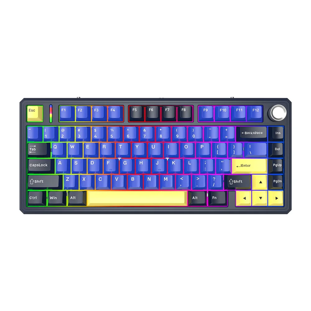 Teclado Mecanico Gamer Sem Fio Tri Mode Bluetooth Fire Phoenix Bk-f75 Pro Night Black Switch Pink Gold Teclado Mecanico Gamer Sem Fio Tri Mode Bluetooth Fire Phoenix Bk-f75 Pro Night Black Switch Pink Gold
