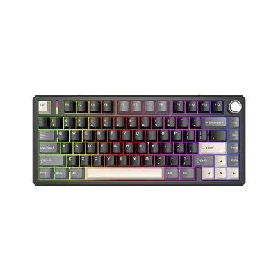Teclado Mecanico Gamer Sem Fio Tri Mode Bluetooth Fire Phoenix Bk-f75 Pro Dark Night Black Switch Purple
