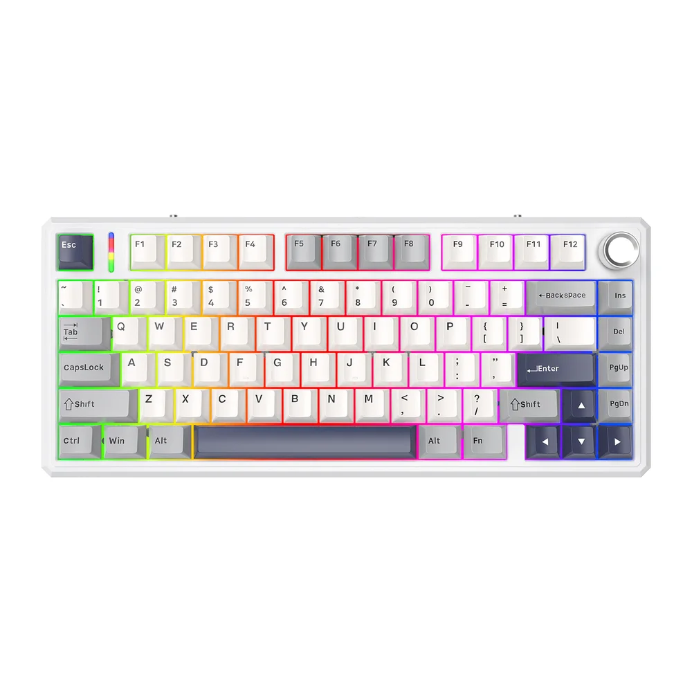 Teclado Mecanico Gamer Sem Fio Tri Mode Bluetooth Fire Phoenix Bk-f75 Pro White And Blue Switch Pink Gold Teclado Mecanico Gamer Sem Fio Tri Mode Bluetooth Fire Phoenix Bk-f75 Pro White And Blue Switch Pink Gold