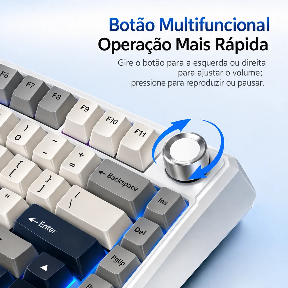 Teclado Mecanico Gamer Sem Fio Tri Mode Bluetooth Fire Phoenix Bk-f75 Pro White And Blue Switch Pink Gold Teclado Mecanico Gamer Sem Fio Tri Mode Bluetooth Fire Phoenix Bk-f75 Pro White And Blue Switch Pink Gold