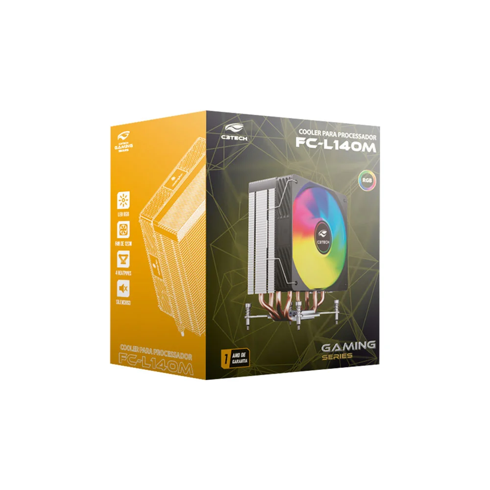 Imagem 4 de 4 do produto Cooler Gamer C3Tech Universal RGB P/ Intel E Amd - Fc-l140m