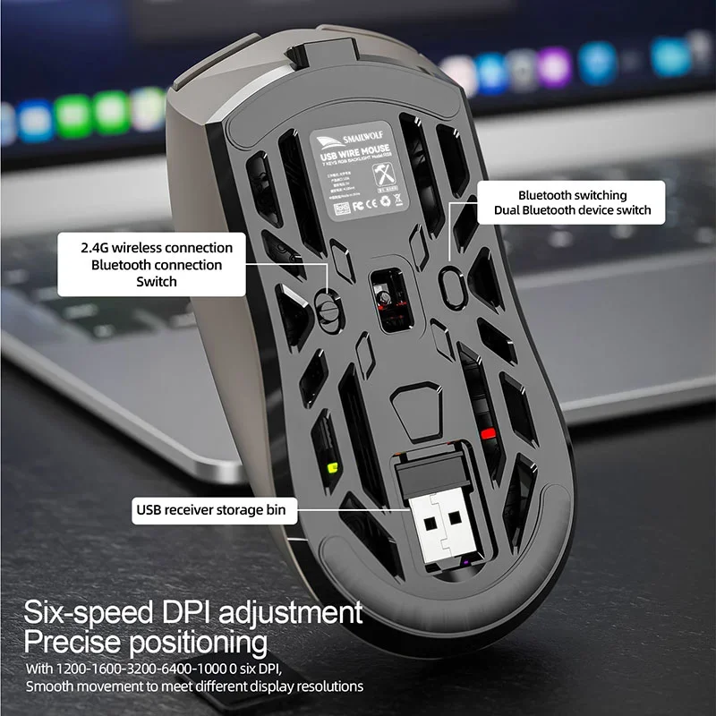 Imagem 4 de 5 do produto Mouse Gamer RGB Sem Fio Smailwolf Rs8 Bluetooth E 2.4g