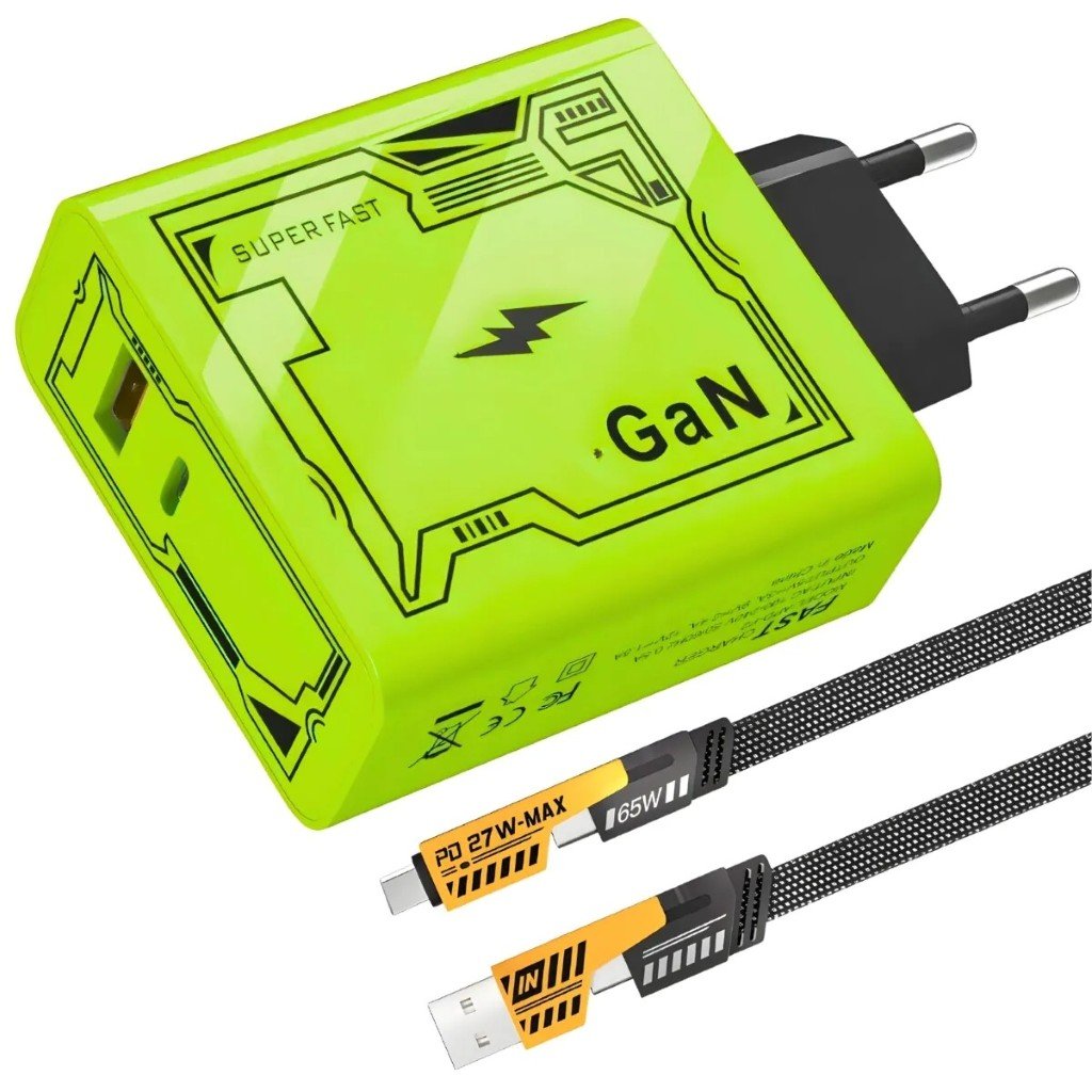 Carregador E Cabo 120w Pd Turbo Android Ios Verde + Cabo 4 Em 1