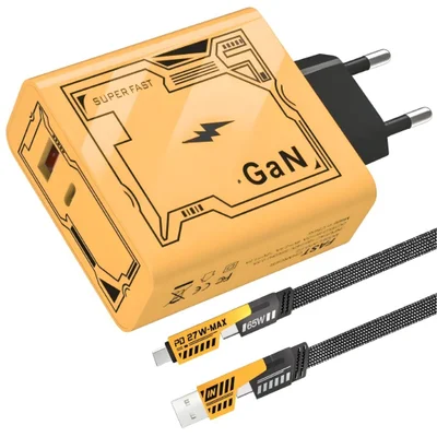 Carregador 120w Pd Turbo Android Ios Amarelo + Cabo 4 Em 1