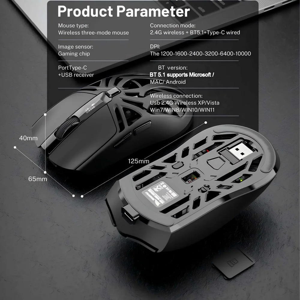 Mouse Rs8, 10000dpi, Conexão De Três Modos Gamer Sem Fio
