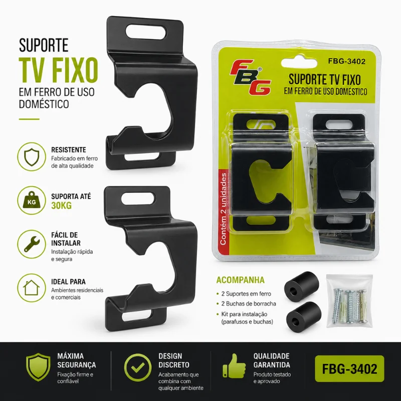 Imagem 2 de 4 do produto Suporte Tv Fixo Em Ferro Uso Doméstico Modelo Fbg-3402  Alta Resistência | Fácil Instalação | Compatível Com Diversas Tv
