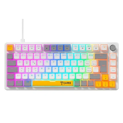 Teclado Gamer 75% Azimut Lyra - Branco/cinza - Software/RGB - Mecanico - Clanm