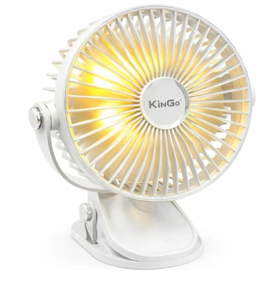 Ventilador Portatil Com Iluminação Recarrregável 5 Velocidades Largua 15 Cm - Branco