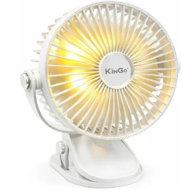 Ventilador Portatil Com Iluminação Recarrregável 5 Velocidades Largua 15 Cm - Branco