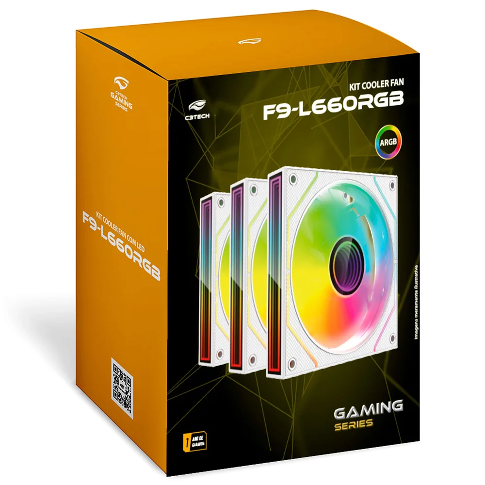 Kit Cooler Fan C3tech F9-l660wh, 120mm, ARGB 4 Pinos, 1200 Rpm, C/ Controladora + Controle, Silencioso - Branco 5