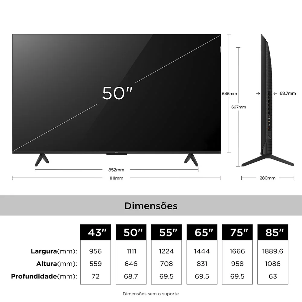 Imagem 2 de 5 do produto Smart TV TCL 50 Polegadas QLED 4K P7L WiFi Bluetooth Google TV HDR10+ 60 Hz AIPQ 50P7L