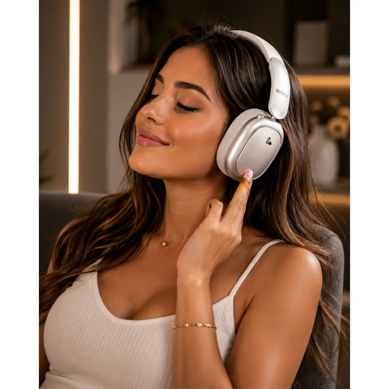 Imagem 4 de 5 do produto Hrebos Premium Hp-400 Condor Sound Bluetooth 6.0 | Headphone Over-ear Com Graves Potentes E Até 21h De Bateria Cor:branc