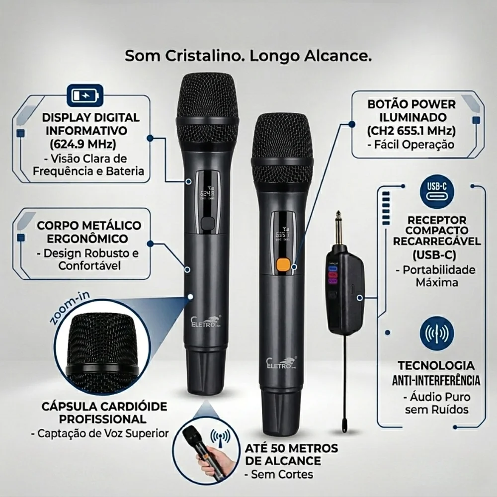 Imagem 4 de 5 do produto Kit 02 Microfones Sem Fio P10 Wireless Karaokê Profissional