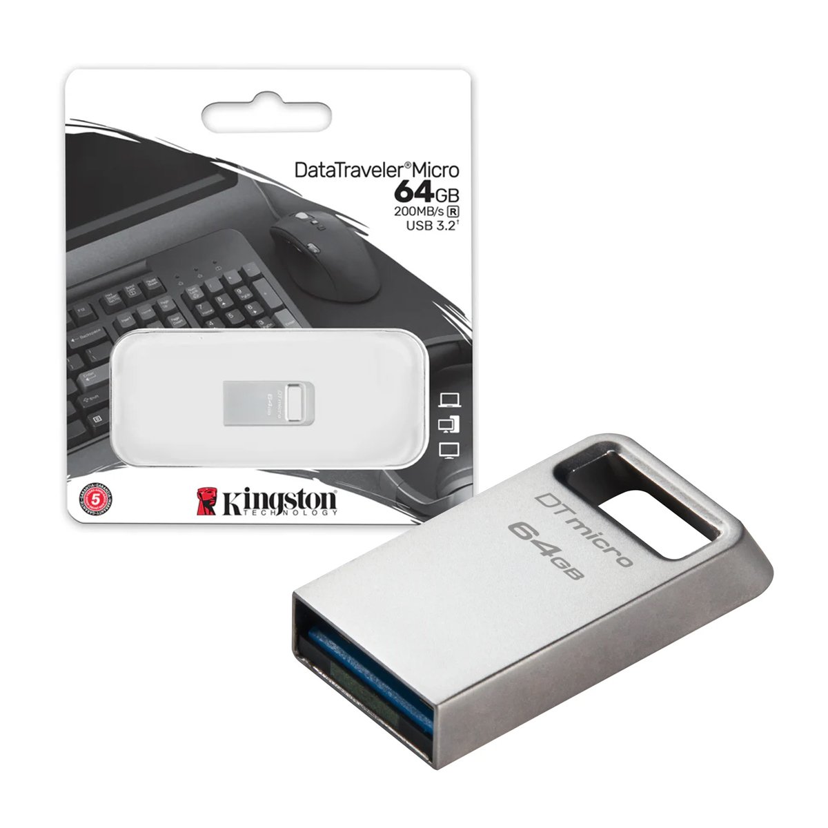 Pen Drive  64gb Usb 3.2 Datatraveler Micro 200mbs Leit Dtmc3g2/64gb Kingston