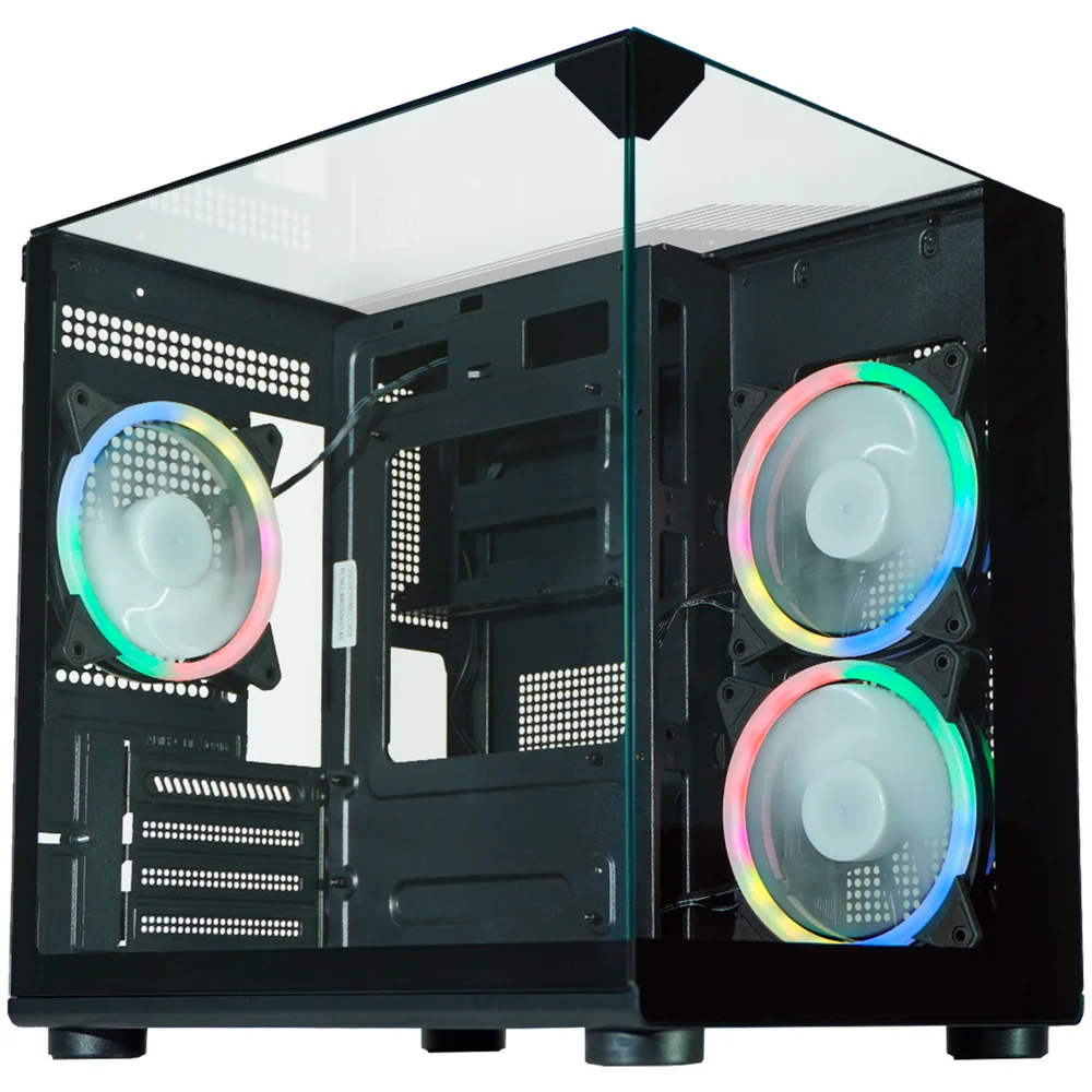 Gabinete Gamer Aquário K-mex Visão Micro Cg-02m2, Lateral E Superior Em Vidro Temp. Micro Atx, Preto - Cg02m2rh001cb0x