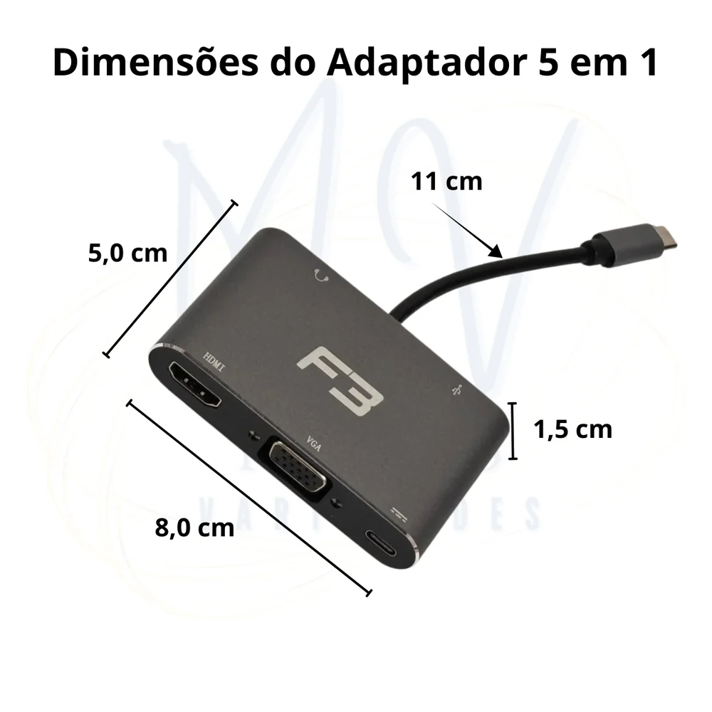 Imagem 2 de 5 do produto Cabo Adaptador 5 Em 1 HDMI Vga Usb-c 3.1 Áudio