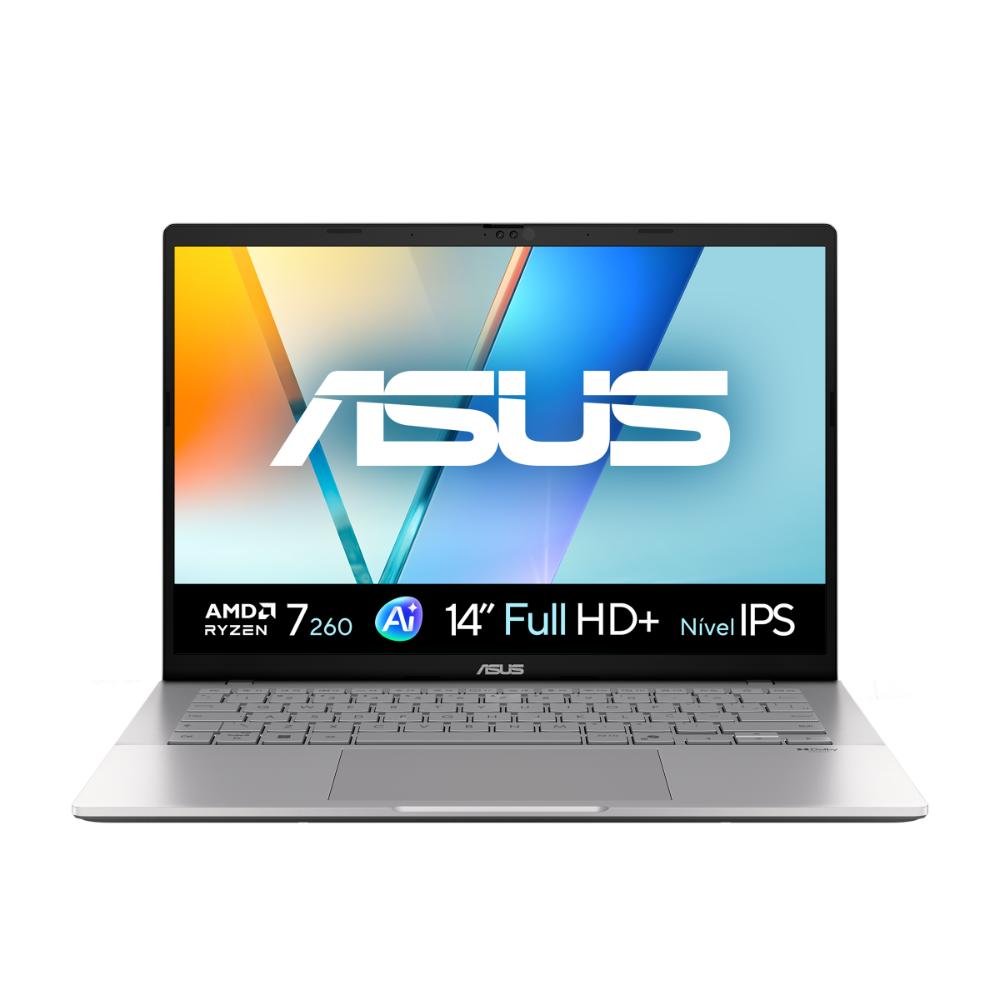 Notebook Asus Vivobook S14 M3407ha Amd Ryzen  7 260 16gb Ram 512gb SSD WINDOWS 11 Home 14" Lcd LED Nível Ips Cool Silver Ly177w
