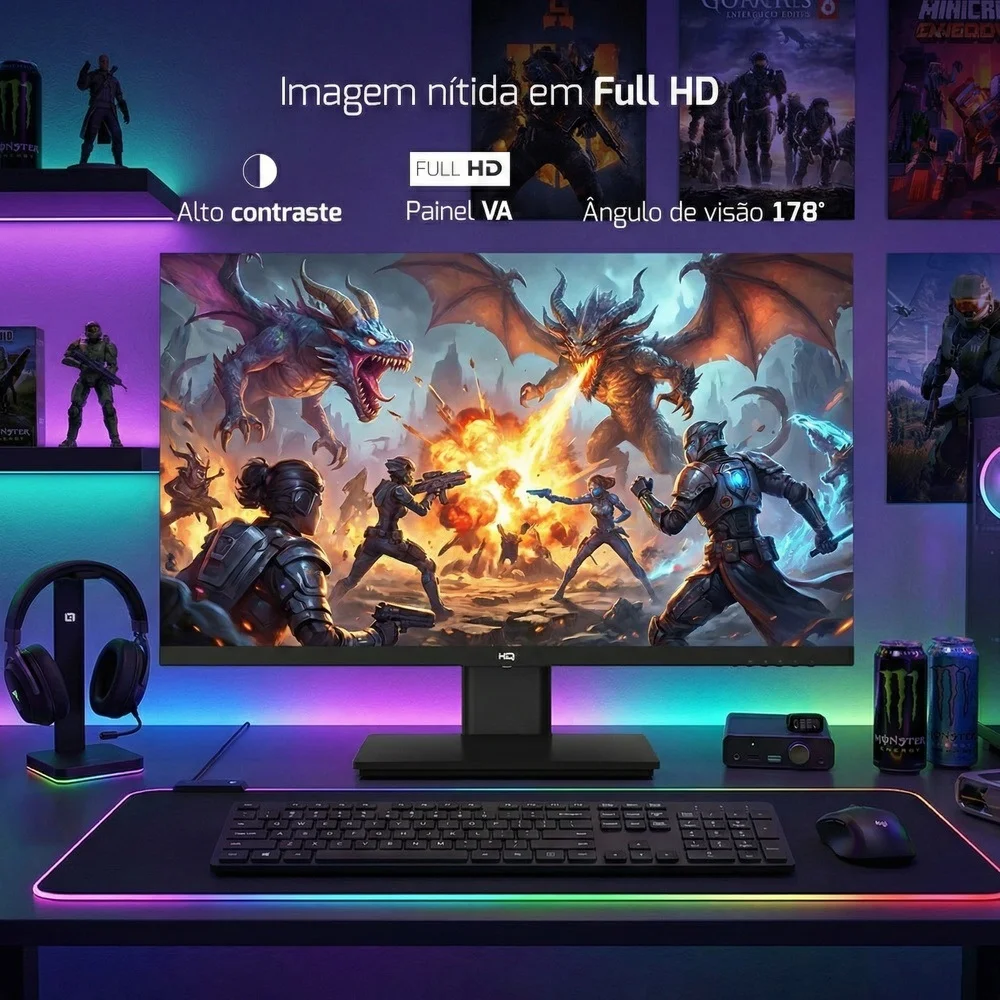Imagem 2 de 4 do produto Monitor Gamer Hq 24",100hz, Fullhd+ 1920x1080, HDMI, Vga, Vesa, Ajuste De Inclinação Widescreen M24100hqg