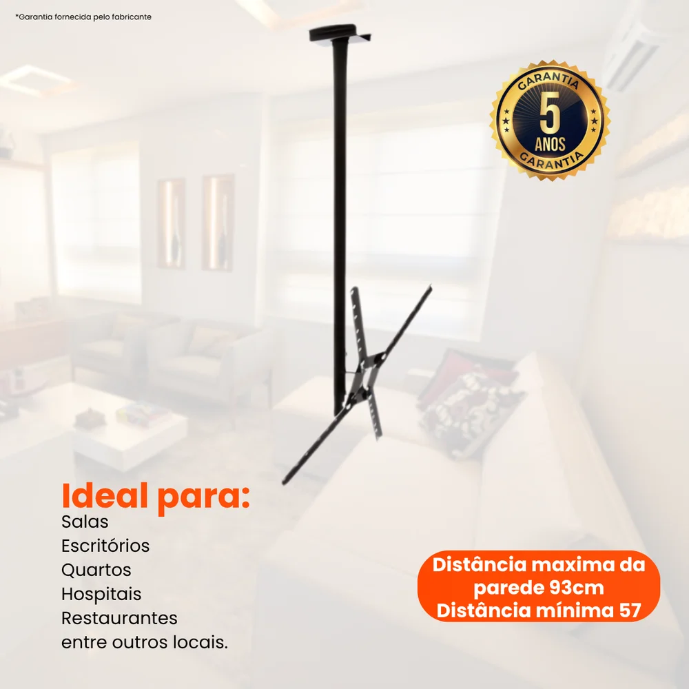 Imagem 5 de 5 do produto Suporte De Teto Para Tv 10'' Até 60'' Com Ajuste De Ângulos E Giro 360º Mvirtuar Smv1050