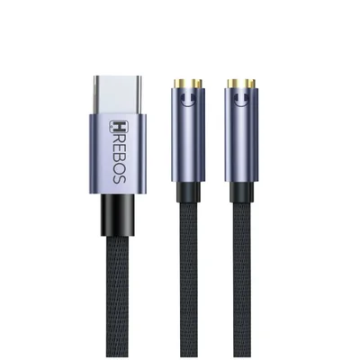 Splitter Divisor Type-c Para 2 Fones P2 Ad-230 Cabo Nylon 1 Metro Preto