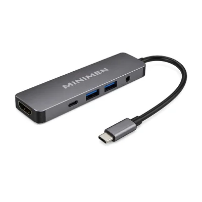 Hub Adaptador Usb-c 5 Em 1 HDMI 4k 2x Usb  3.0 Pd Audio P2