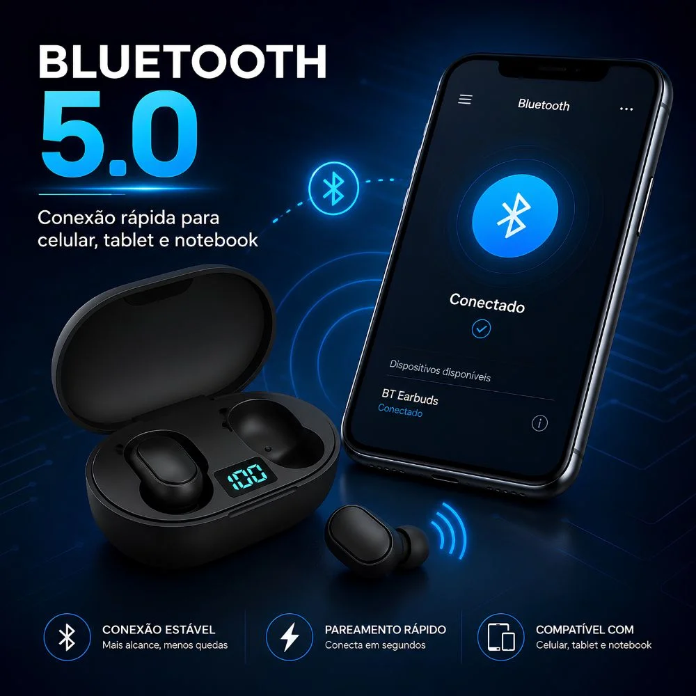 Fone De Ouvido Bluetooth 5.0 Sem Fio Com Visor Preto Fone De Ouvido Bluetooth 5.0 Sem Fio Com Visor Preto
