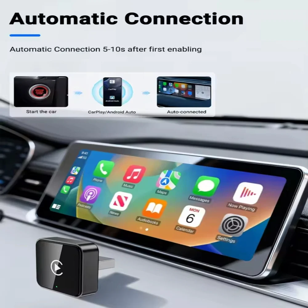 Imagem 4 de 5 do produto Adaptador 2 Em 1 Wireless Carplay E Android Auto Bluetooth 5.4 Usb Plug & Play Para Multimídia Automotiva