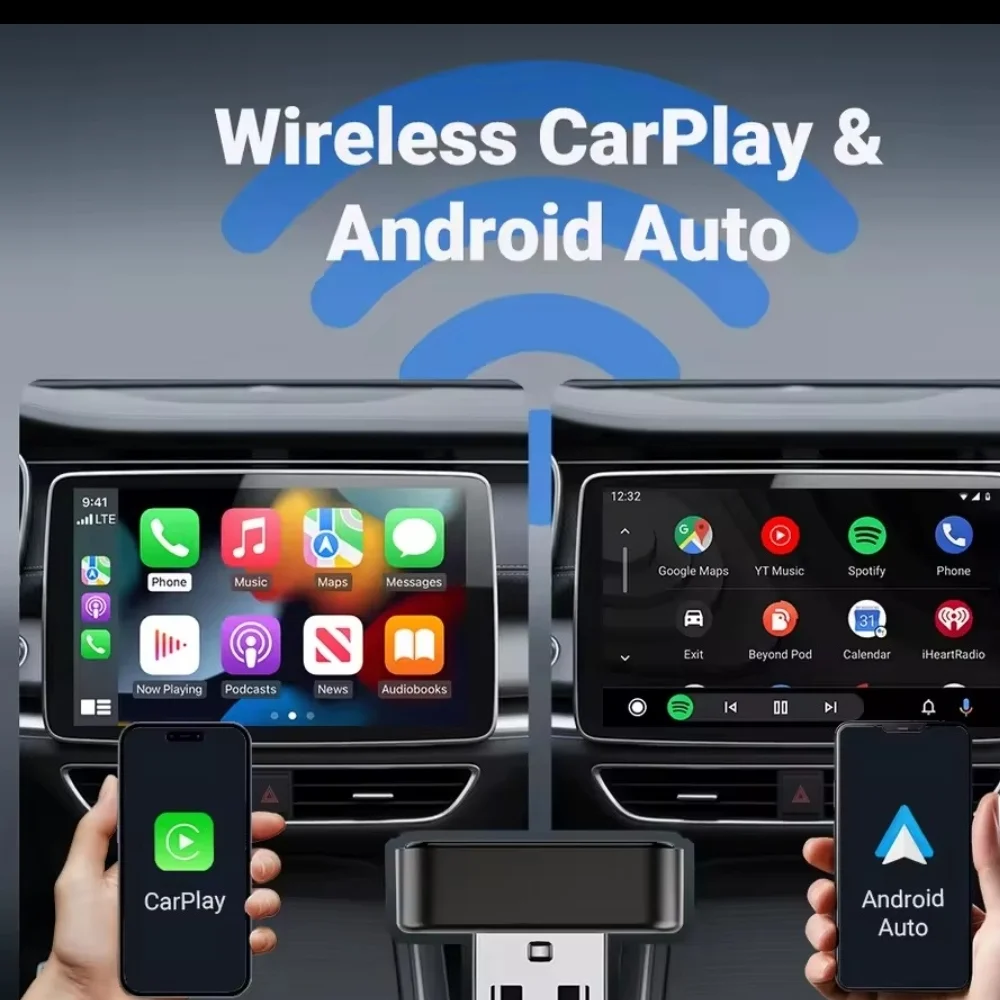 Imagem 5 de 5 do produto Adaptador 2 Em 1 Wireless Carplay E Android Auto Bluetooth 5.4 Usb Plug & Play Para Multimídia Automotiva