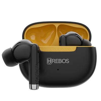 Fone De Ouvido Earbuds Wireless Hrebos Puresound, 320mah, Bluetooth, Microfone Embutido Eb-400 Cor:preto E Amarelo