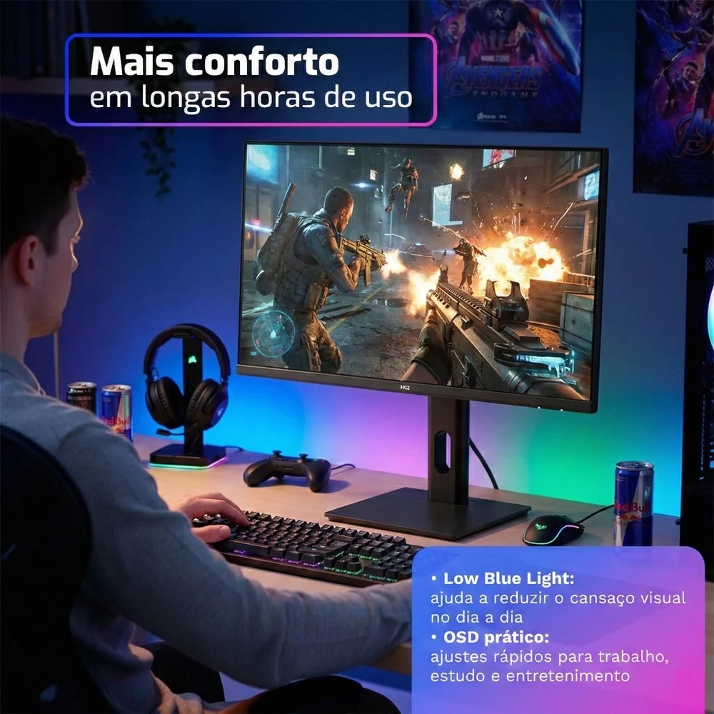 Imagem 5 de 5 do produto Monitor Gamer Hq 27”, Ips, 1ms, Qhd 2560x1440, Ergonômico, Ajuste De Altura E Rotação, HDMI, Dp,vesa, Frameless Hq27aj75g