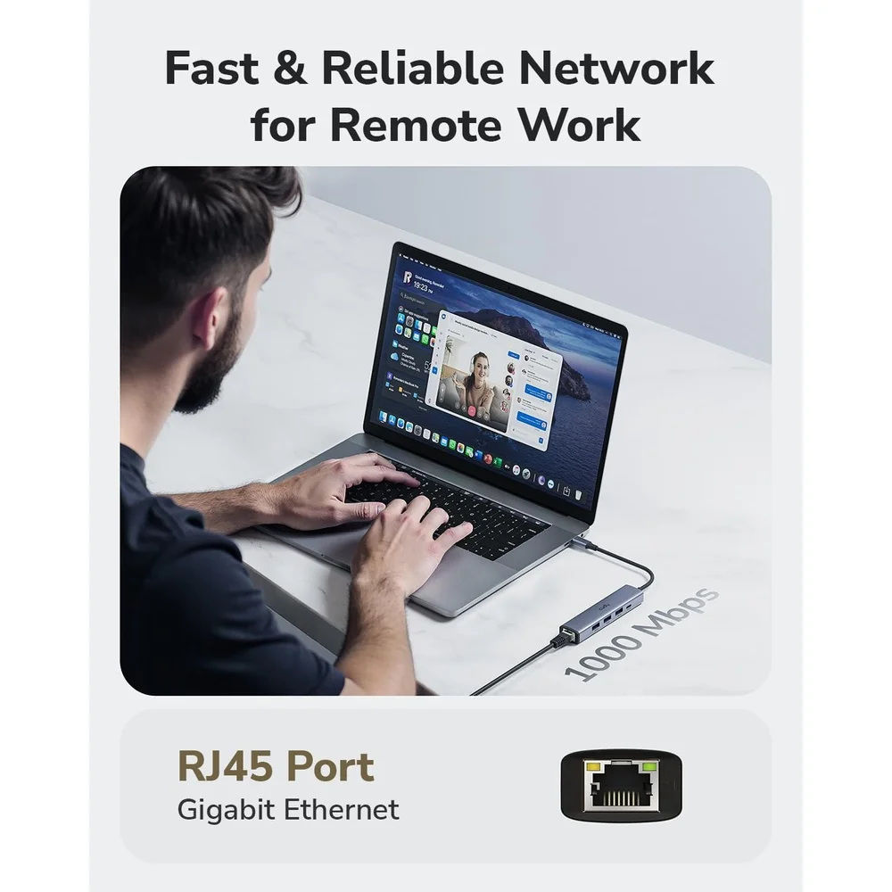 Imagem 2 de 5 do produto Hub Usb-c 5 Em 1 Cudy Gigabit Ethernet Rj45 3 Portas Usb 3.0