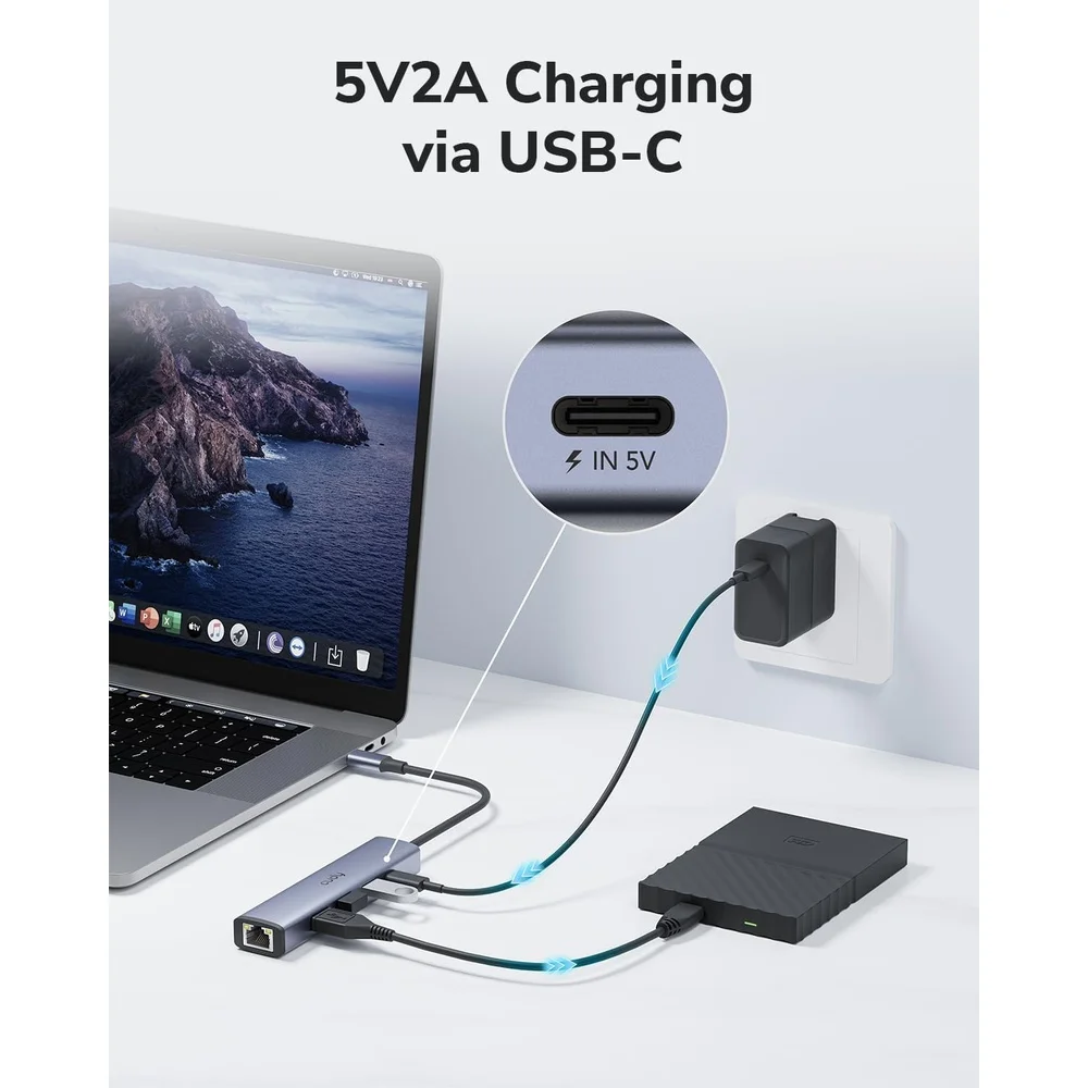 Imagem 3 de 5 do produto Hub Usb-c 5 Em 1 Cudy Gigabit Ethernet Rj45 3 Portas Usb 3.0