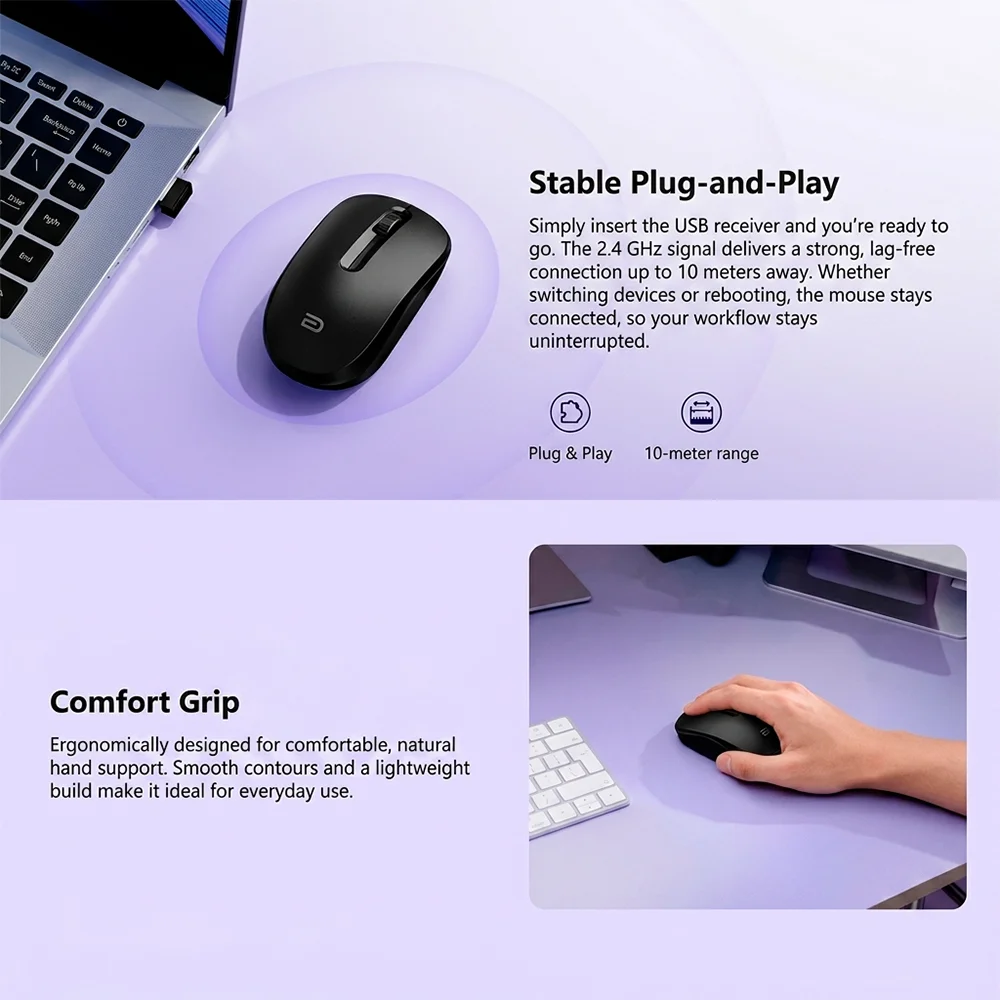 Imagem 2 de 5 do produto Mouse Sem Fio 2.4g Ergonômico 1000 Dpi Cudy Ms9922 Preto