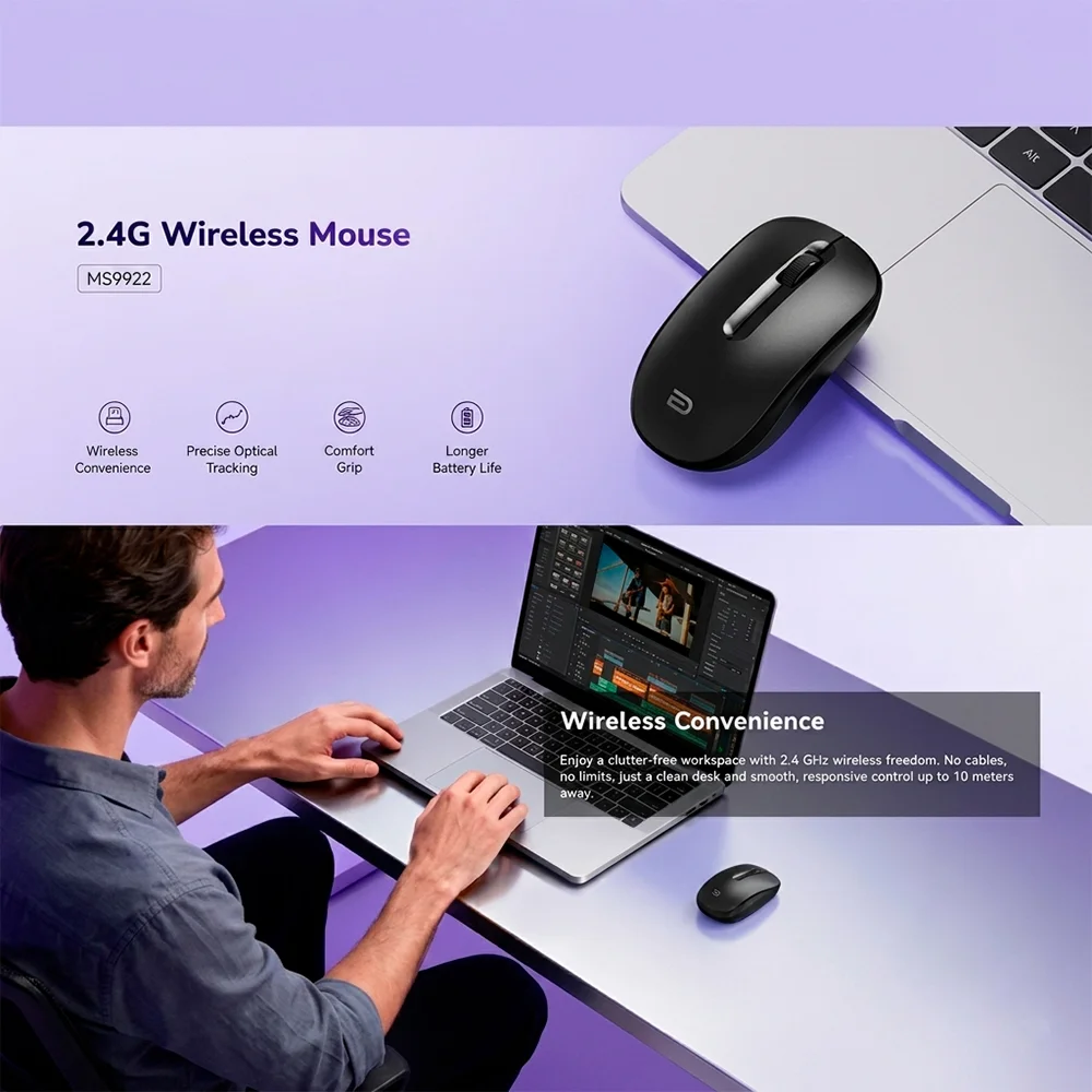 Imagem 4 de 5 do produto Mouse Sem Fio 2.4g Ergonômico 1000 Dpi Cudy Ms9922 Preto
