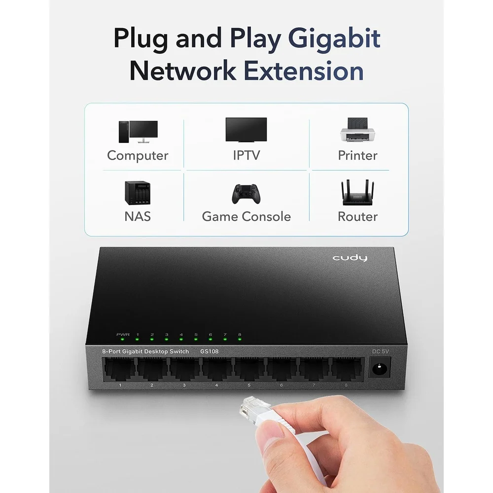 Imagem 4 de 5 do produto Switch Gigabit Ethernet 8 Porta 10/100/1000 Cudy Gs108 Preto