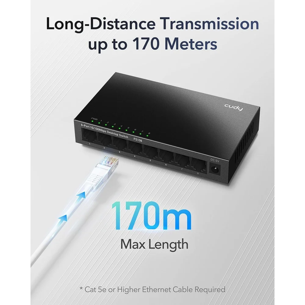 Imagem 5 de 5 do produto Switch Gigabit Ethernet 8 Porta 10/100/1000 Cudy Gs108 Preto